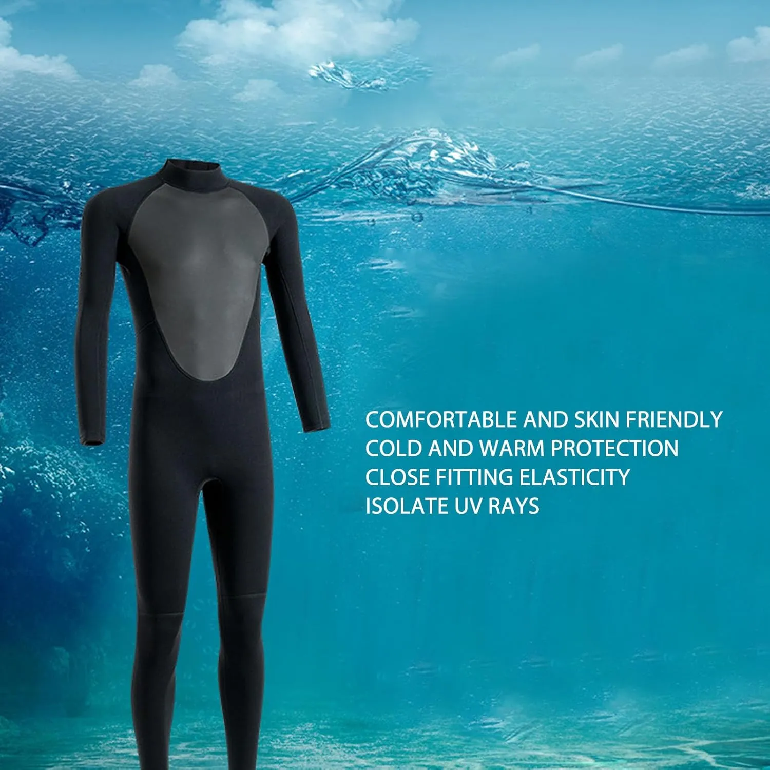 1 Piece 5mm Full Body Wetsuit, UV Proof Thermal Insulated Diving Suit for Surfing Snorkeling, Front Zipper Design, Sturdy Nylon Exterior, Rubber Insulation