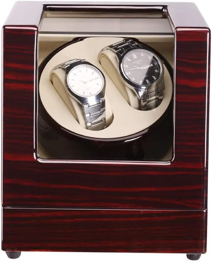100% Handmade Automatic Double Wood Watch Winder for 2 Watches with Quiet Motor Display Box
