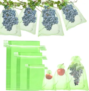 100 Pcs 3 Sizes Fruit Protective Bags, Garden Netting Green Bags for Fruits & Vegetables, Deer Netting Mesh Bag Drawstring, Green Bags for Produce Mango Tree Apple Tree Fruit Trees Flower