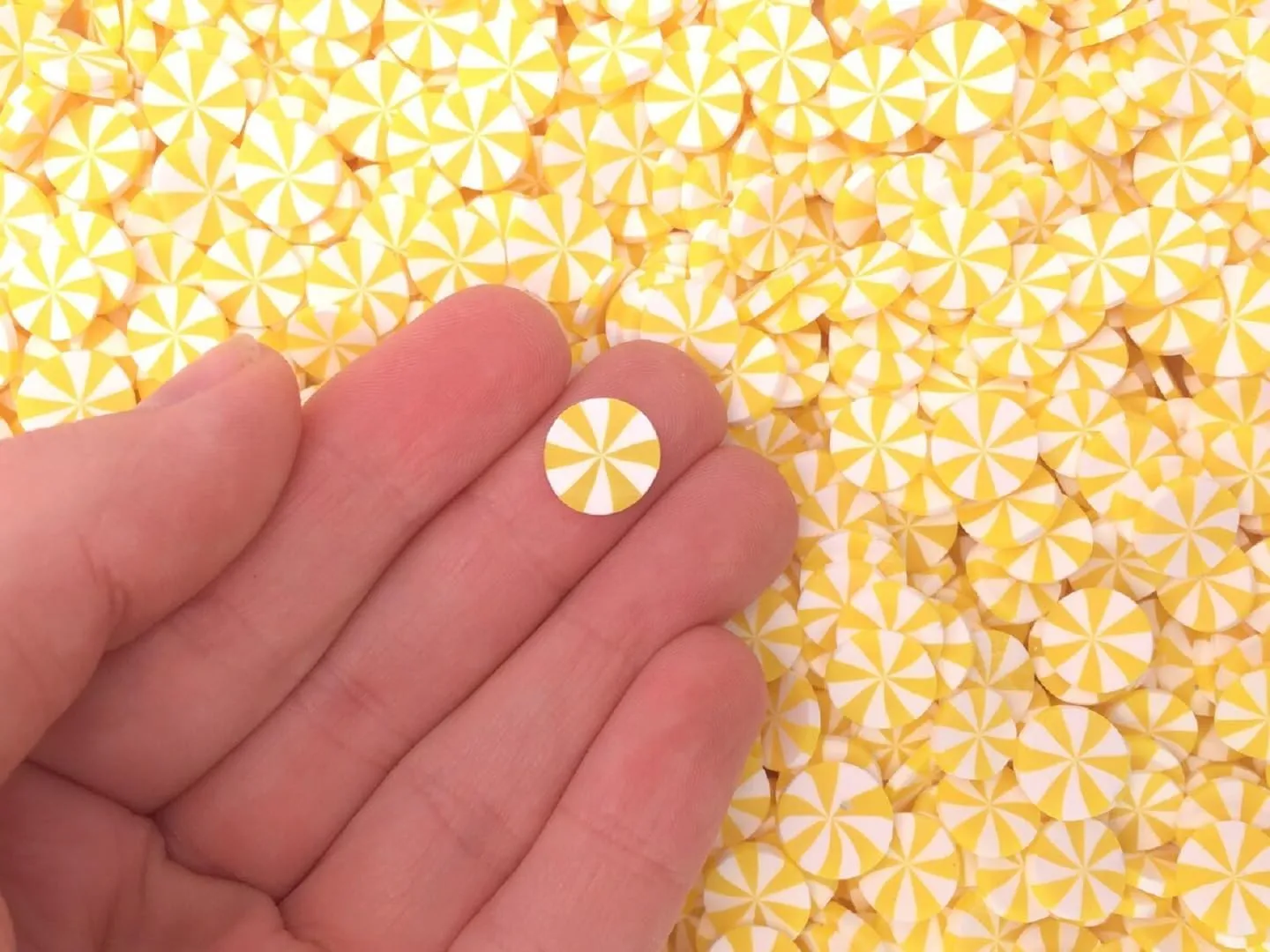 10mm Lemon Yellow Peppermint Polymer Clay Sprinkles, Large Fake Candy Slices for Crafts, Miniature Faux Mint for Fake Bake, Slime, Nail Art, Decoden (100 gram Bag)