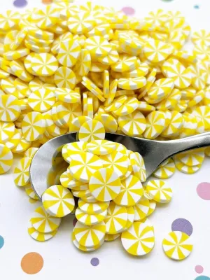 10mm Lemon Yellow Peppermint Polymer Clay Sprinkles, Large Fake Candy Slices for Crafts, Miniature Faux Mint for Fake Bake, Slime, Nail Art, Decoden (100 gram Bag)
