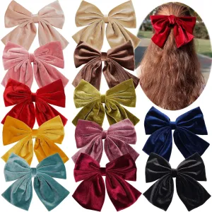 12 Pack Velvet Hair Bows Clips 8Inch Big Large Velvet Bows French Hair Barrettes Vintage Accessories for Teens Girls Women