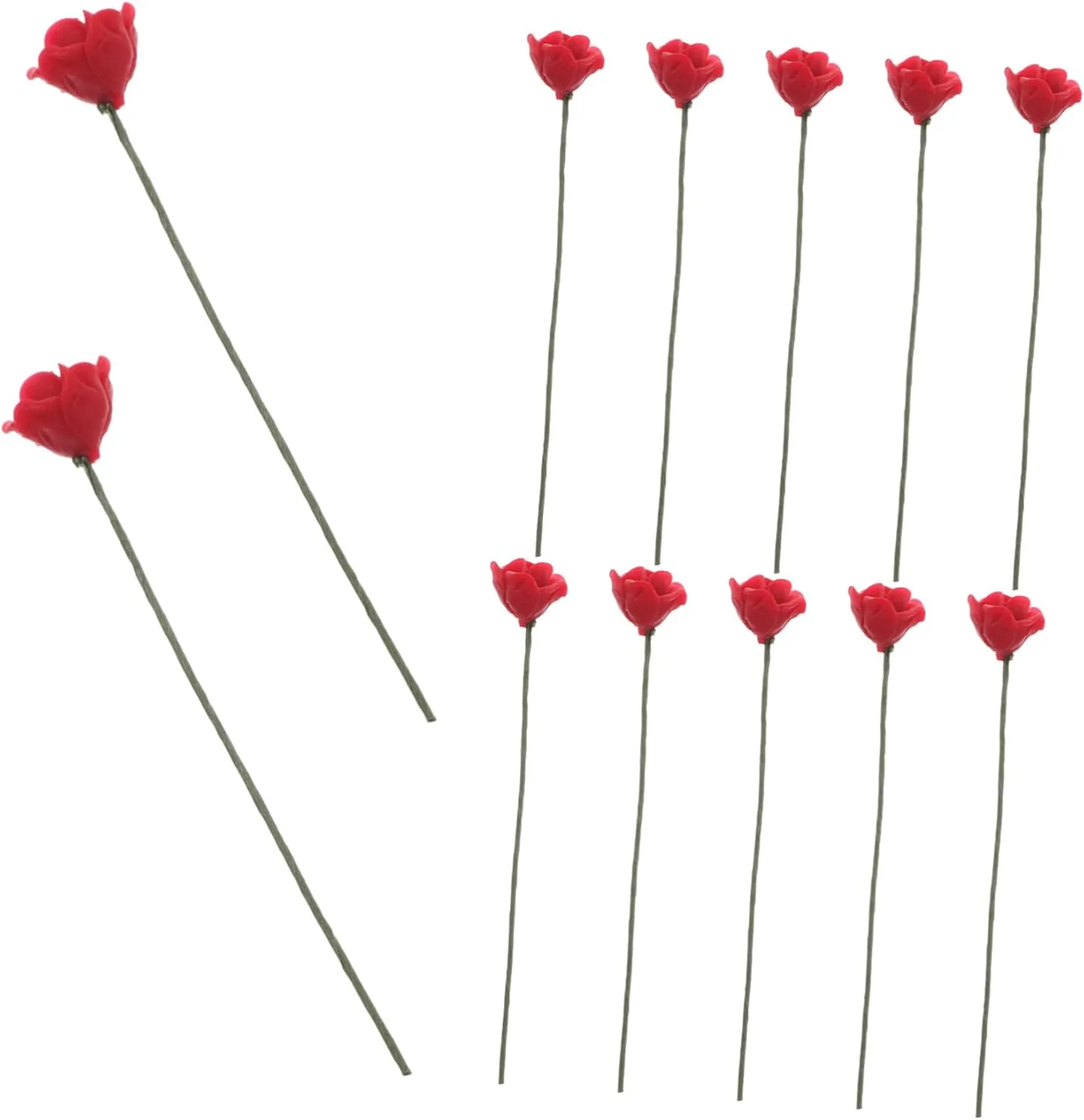 12pcs Miniature Red Roses Bouquet Scale Artificial Flower Decor for Dollhouse Wedding and Home Decoration Faux Rose Models for