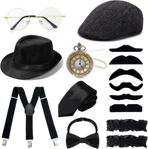 1920s Mens Costume Accessories Outfit Fedora Hat Vintage Roaring 20s Costumes Gangster Accessories for Gatsby Party