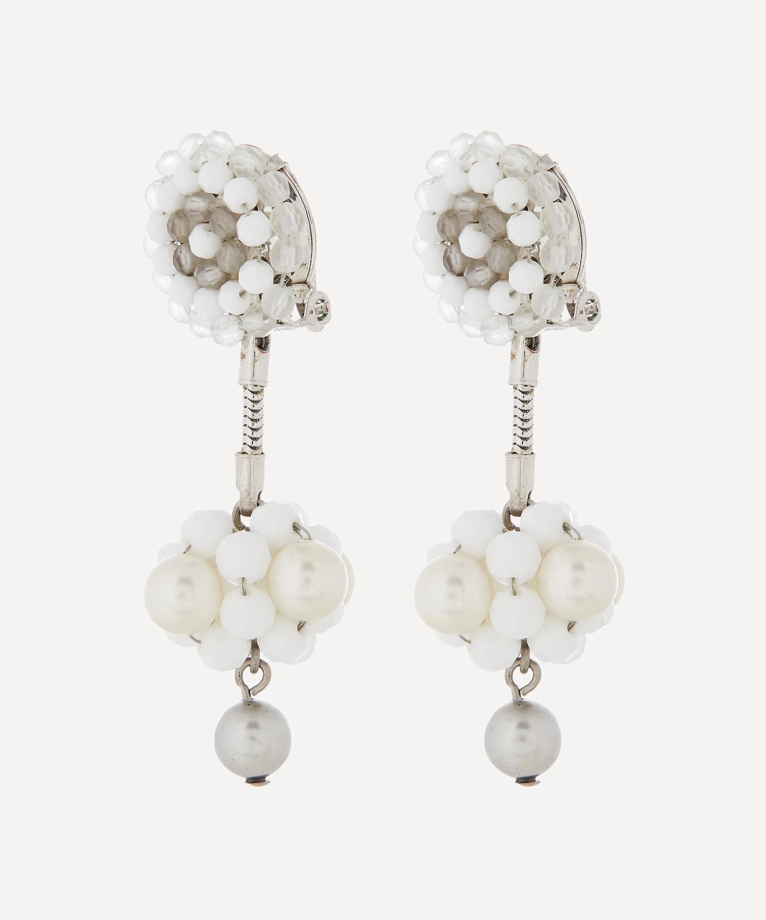 1990s Daniel Swarovski White Metal Faux Gemstone Clip-On Drop Earrings