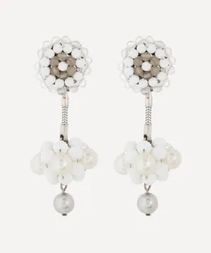 1990s Daniel Swarovski White Metal Faux Gemstone Clip-On Drop Earrings