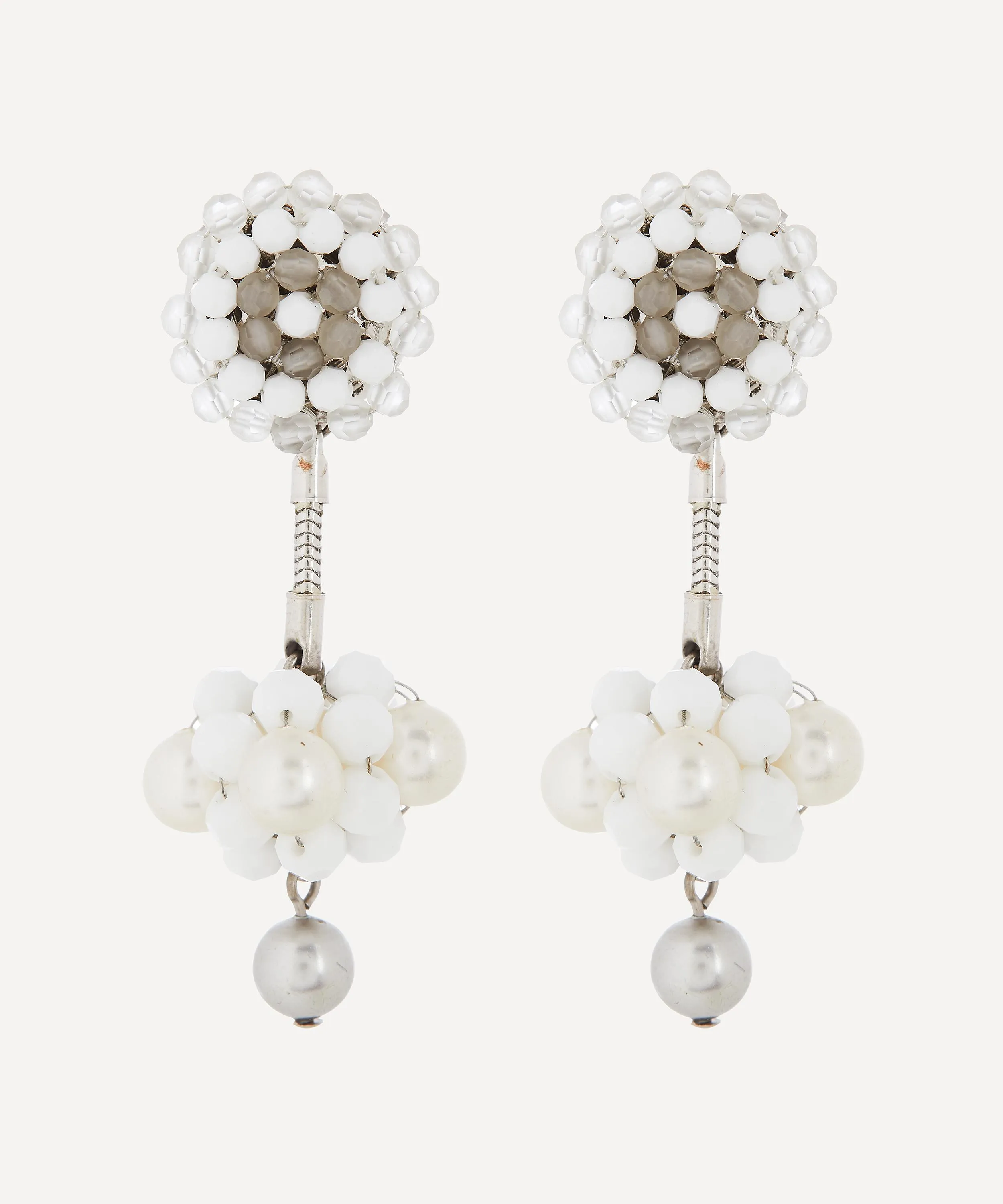 1990s Daniel Swarovski White Metal Faux Gemstone Clip-On Drop Earrings