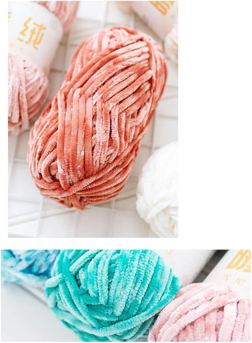 2 Pack Chenille Velvet Yarn Knitting Wool Thick Warm Crochet Knitting Yarns for DIY Hand-Knitted Fabric Art Bag Sweater Doll 200g