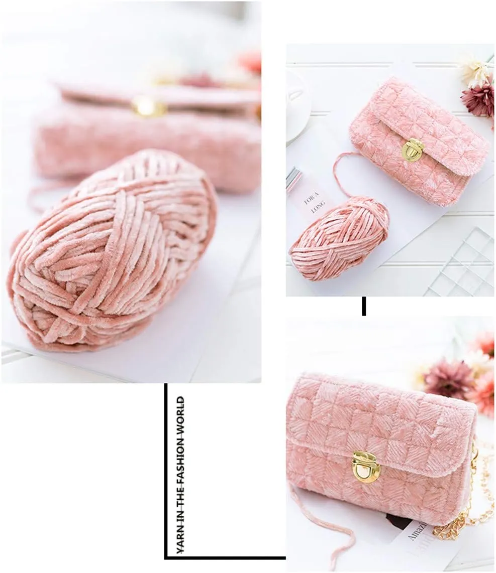 2 Pack Chenille Velvet Yarn Knitting Wool Thick Warm Crochet Knitting Yarns for DIY Hand-Knitted Fabric Art Bag Sweater Doll 200g