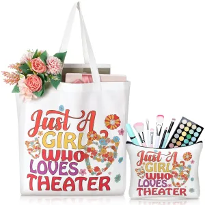 2 Pcs Funny Theater Gifts for Theater Lovers Women Makeup Bag and Tote Bags Retro Flower Boho Tote Gifts for Graduation Mother's Day Nurses' Day Birthday