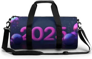 2025 Travel Gym Bag for Women Men With New Year's Style Cylindrical Duffle Bag Sport Workout Bag with Shoulder Strap