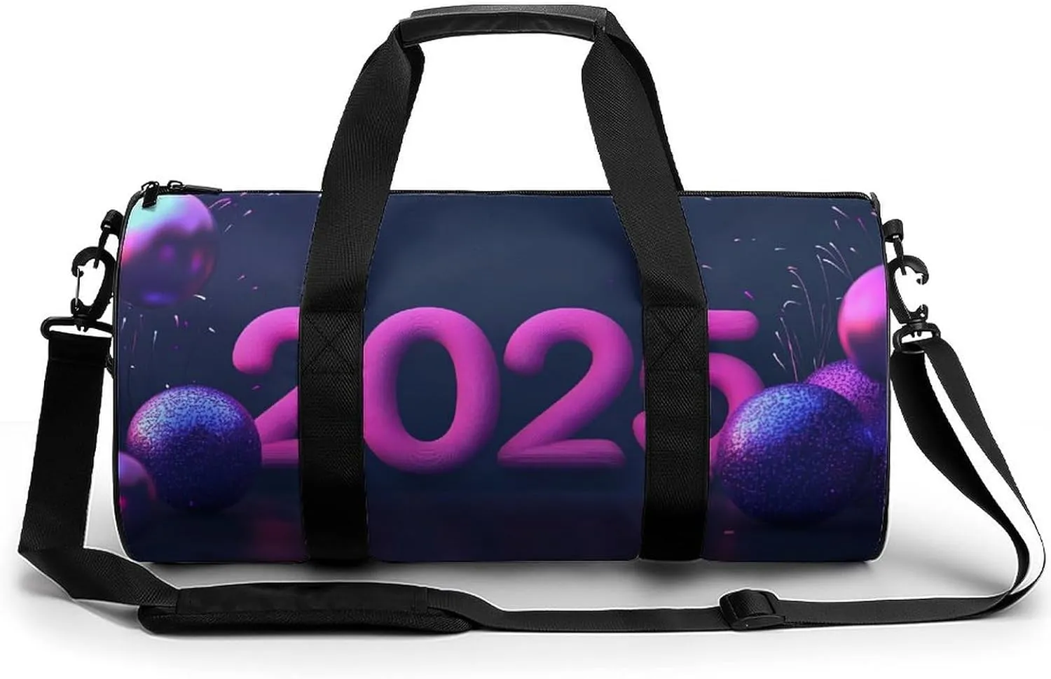 2025 Travel Gym Bag for Women Men With New Year's Style Cylindrical Duffle Bag Sport Workout Bag with Shoulder Strap