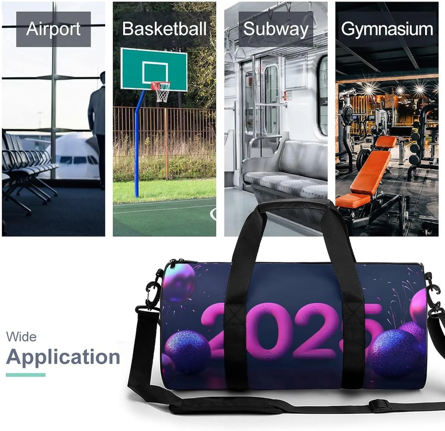 2025 Travel Gym Bag for Women Men With New Year's Style Cylindrical Duffle Bag Sport Workout Bag with Shoulder Strap