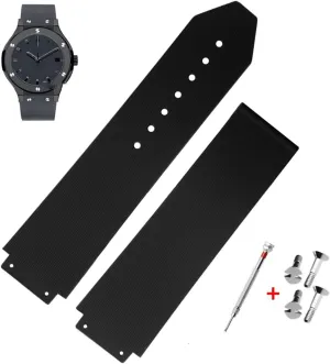 21mm Rubber Watch Strap with Replacement Band Tool for Hublot Big Bang (Black Stripe - No Buckle)