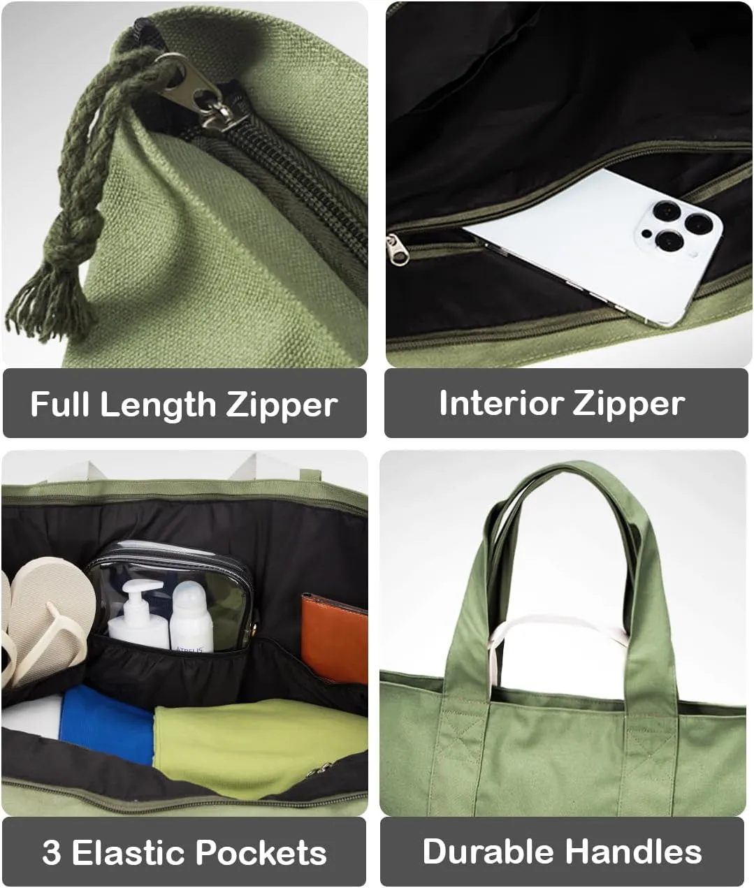 22'' 50L Large Canvas Bag, Extra Large Tote Bag for Women, Oversized Bag, Overnight Bags for Women Travel Green