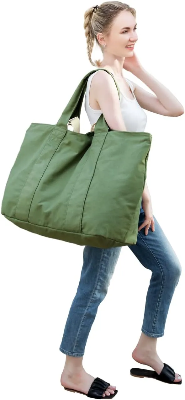 22'' 50L Large Canvas Bag, Extra Large Tote Bag for Women, Oversized Bag, Overnight Bags for Women Travel Green