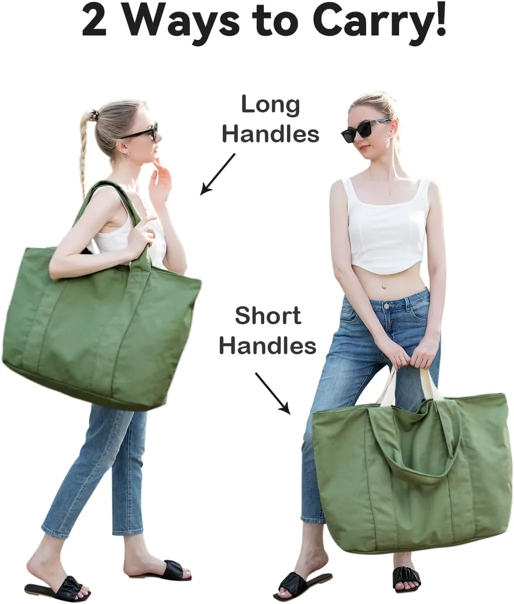 22'' 50L Large Canvas Bag, Extra Large Tote Bag for Women, Oversized Bag, Overnight Bags for Women Travel Green