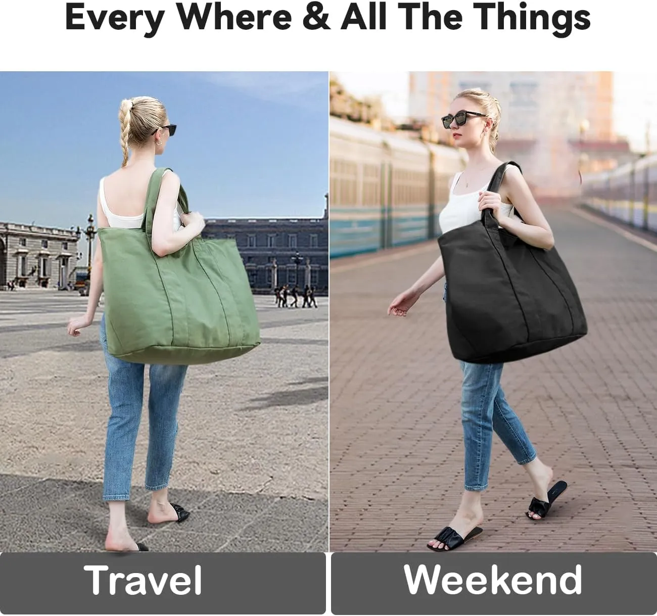 22'' 50L Large Canvas Bag, Extra Large Tote Bag for Women, Oversized Bag, Overnight Bags for Women Travel Green