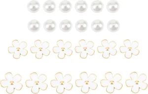 24Pcs Flowers and Pearls Charms for Bogg Bags, Cute White Decoration Accessory for DIY Rubber Beach Tote Handbag