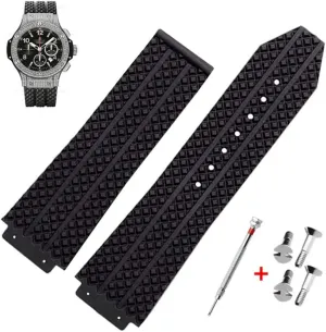 25mm Rubber Watch Strap with Replacement Band Tool for Hublot Big Bang (Black Particle - No Buckle)