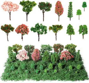 28 Pcs Tiny Model Trees with 40g Faux Green Moss, 0.79-3.15'' Diorama Trees Grass Mini Fake Miniature Trees Diorama Materials Kit for Diorama Box Craft Model Train Fairy Village