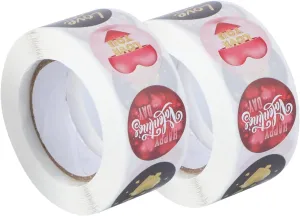 2Rolls Valentine's Day Stickers I Love You Present Decals for Bouquets Packing Bags Decorative Labels to Enhance Party Atmosphere