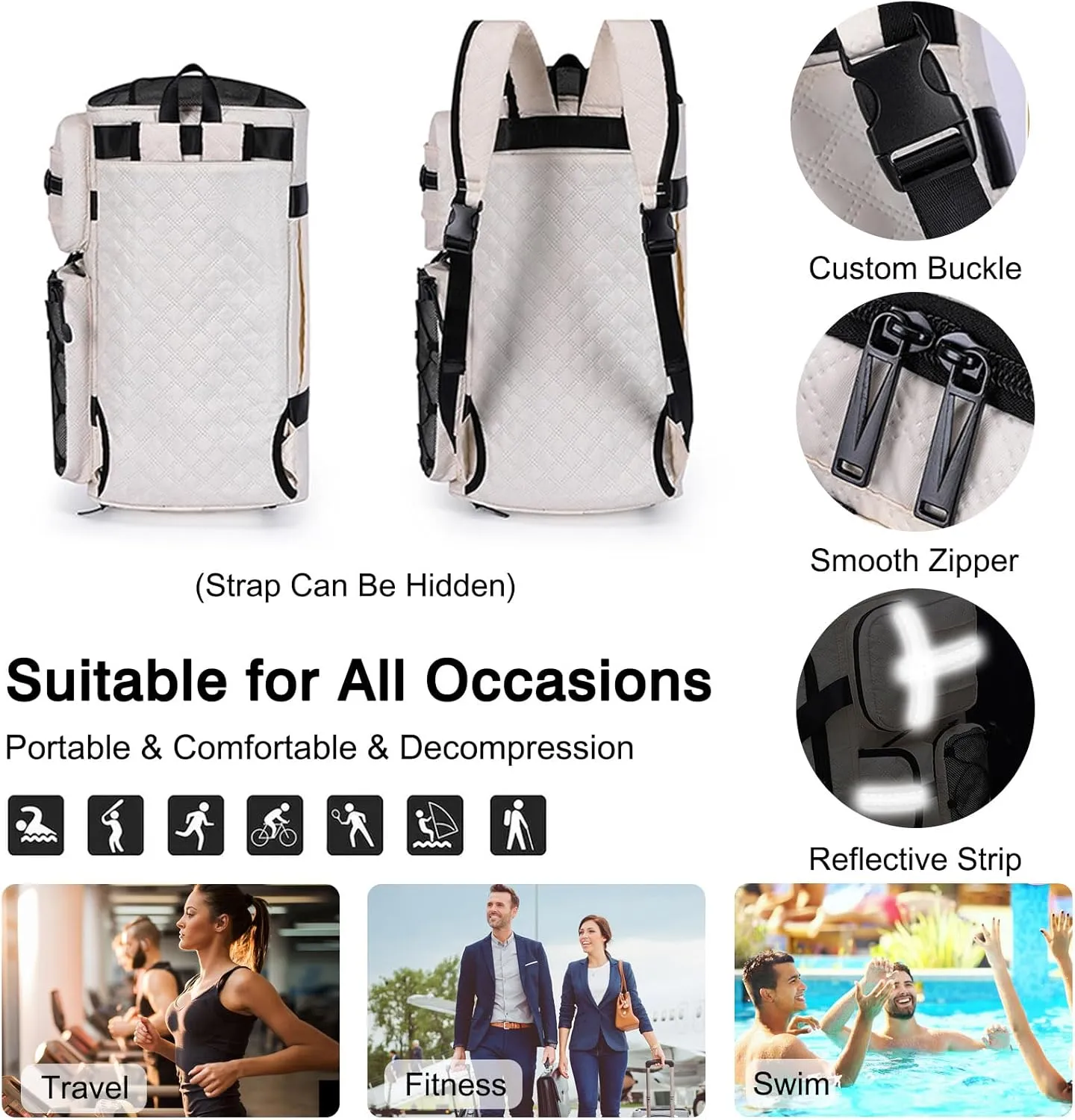 3 in 1 Sports Gym Bag for Women Crossbody Shoulder Bag Men Backpack Weekender Overnight Travel Flight-Approved Duffle Bags with Shoe Compartment & Dry Wet Separation Tote Handbags Black