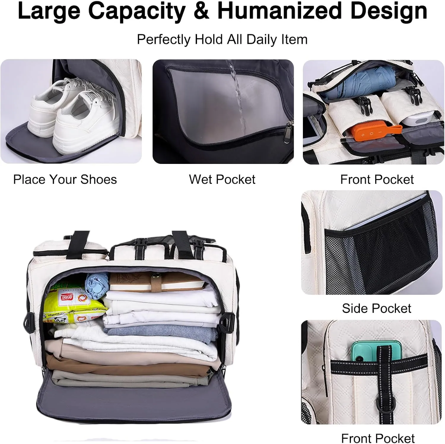3 in 1 Sports Gym Bag for Women Crossbody Shoulder Bag Men Backpack Weekender Overnight Travel Flight-Approved Duffle Bags with Shoe Compartment & Dry Wet Separation Tote Handbags Black