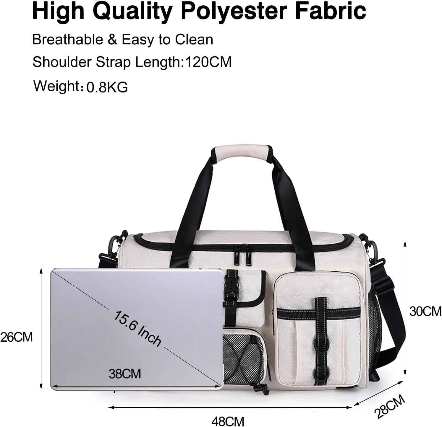 3 in 1 Sports Gym Bag for Women Crossbody Shoulder Bag Men Backpack Weekender Overnight Travel Flight-Approved Duffle Bags with Shoe Compartment & Dry Wet Separation Tote Handbags White