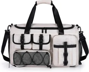 3 in 1 Sports Gym Bag for Women Crossbody Shoulder Bag Men Backpack Weekender Overnight Travel Flight-Approved Duffle Bags with Shoe Compartment & Dry Wet Separation Tote Handbags White