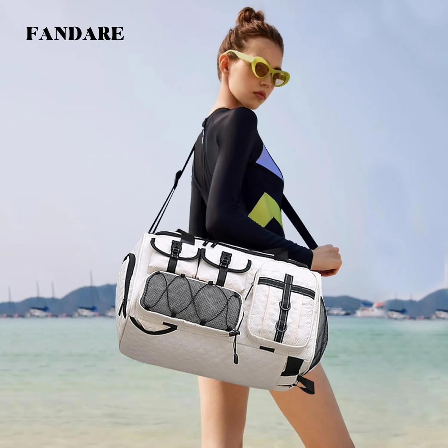3 in 1 Sports Gym Bag for Women Crossbody Shoulder Bag Men Backpack Weekender Overnight Travel Flight-Approved Duffle Bags with Shoe Compartment & Dry Wet Separation Tote Handbags White