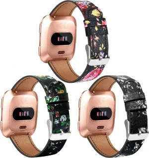 3 Pack Leather Bands Compatible With Fitbit Versa 2/Lite/SE for Women Men, Adjustable Soft Leather Replacement Strap Wristband for Smart Watch