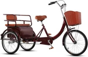3 Wheels Bicycle for Adult and Elderly,Double Person Trike with Back seat,Human Powered Rickshaw Tricycle,Front Wheel Caliper Brake,Lockable seat Cabin