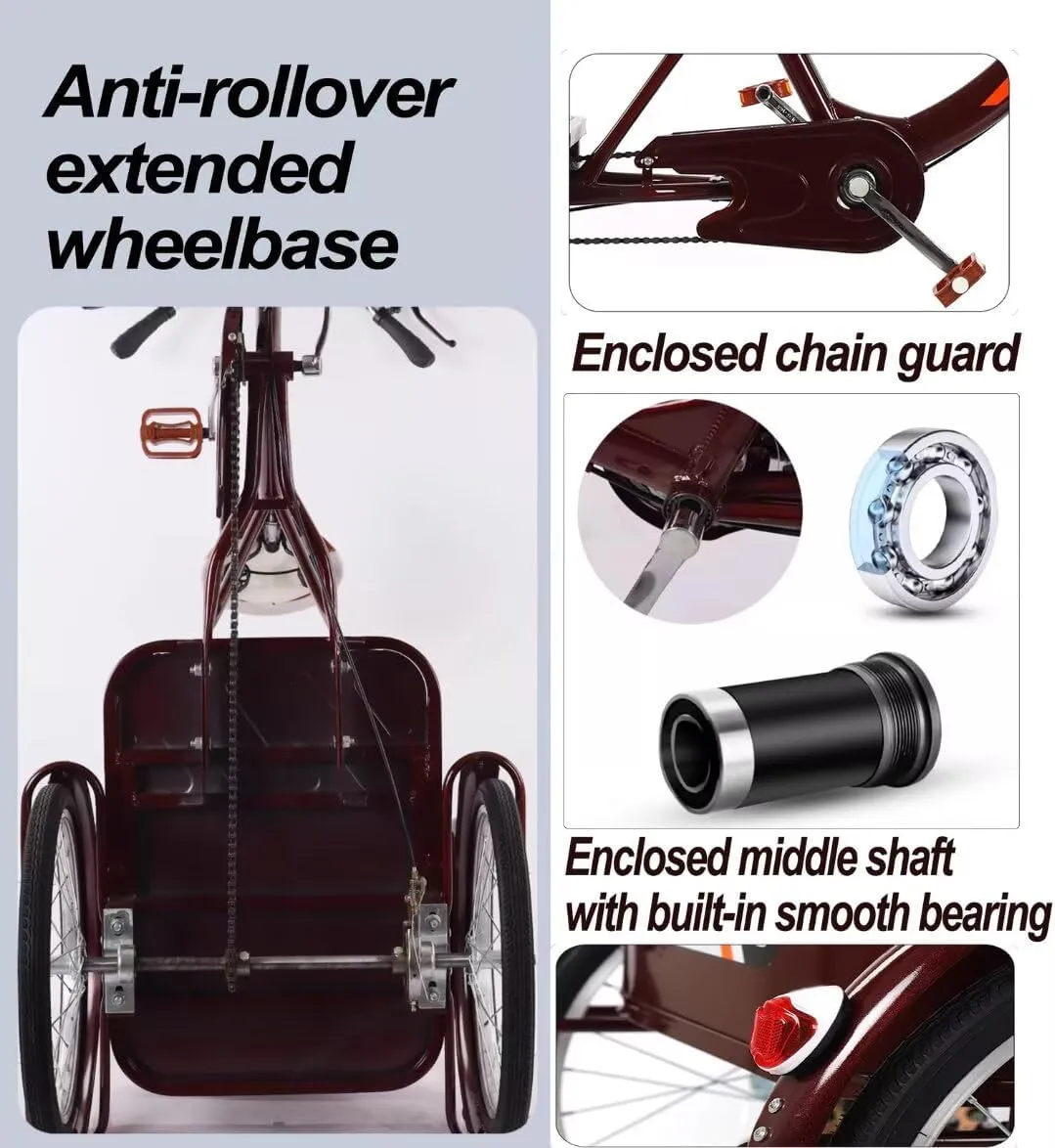 3 Wheels Bicycle for Adult and Elderly,Double Person Trike with Back seat,Human Powered Rickshaw Tricycle,Front Wheel Caliper Brake,Lockable seat Cabin