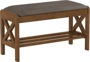 31.5" Shoe Bench with Faux Leather Cushioned Seat, Faux Leather Entryway Bench with Lift Top Storage, 2-Tier Wooden Shoe Bench Rack for Entryway, Hallway, Living Room, Bedroom, Rustic Brown