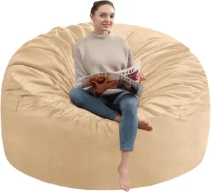 3Ft Bean Bag Chair, Memory Foam Filling Bean Bag Chairs with Velvet Cover, Removable and Machine Washable Cover, Giant Bean Bag Chair for Adult - Khaki