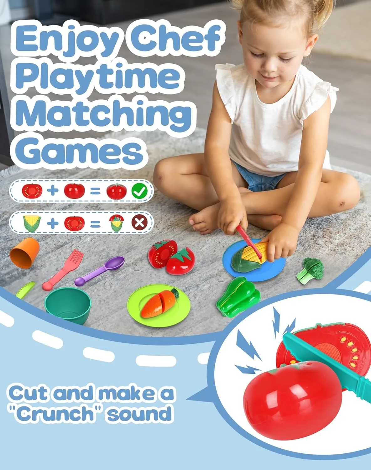 4-in-1 Play Kitchen Sink Toy Set with Running Water, Cutting Food Toys, Montessori Educational Pretend Play for Girls & Boys Ages 3 