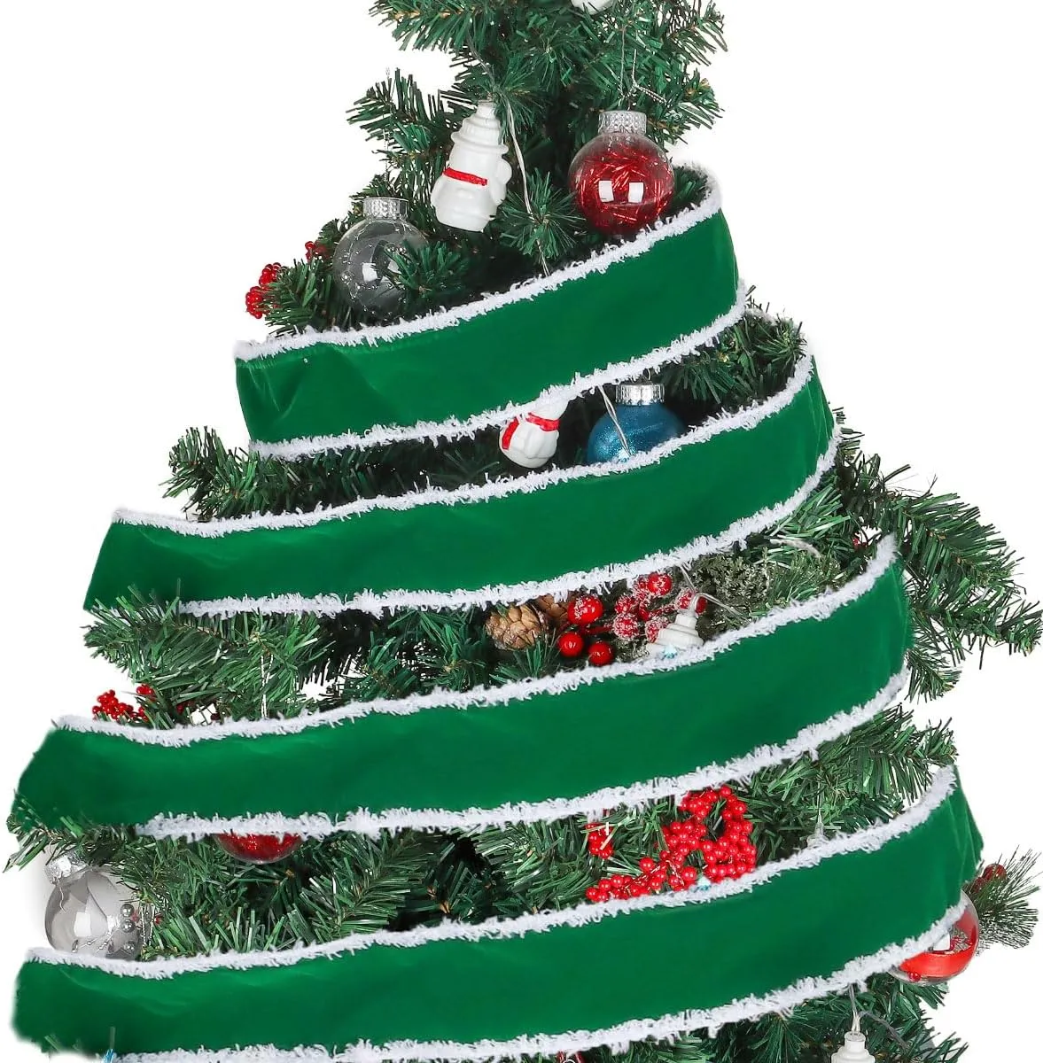 4 Rolls Christmas Ribbons Wired Velvet Ribbon Fabric Ribbon for Bows, Gift Wrapping, Wreaths, Christmas Tree Decor, Garland, Wedding Party Decoration, DIY Xmas Crafts(Green & Red, 2.5 Inch x 8 Yard)