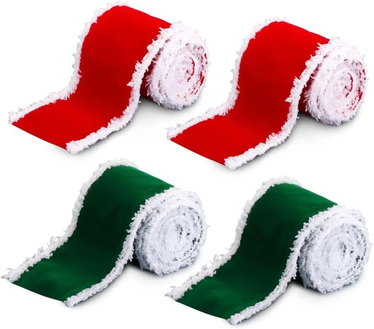 4 Rolls Christmas Ribbons Wired Velvet Ribbon Fabric Ribbon for Bows, Gift Wrapping, Wreaths, Christmas Tree Decor, Garland, Wedding Party Decoration, DIY Xmas Crafts(Green & Red, 2.5 Inch x 8 Yard)