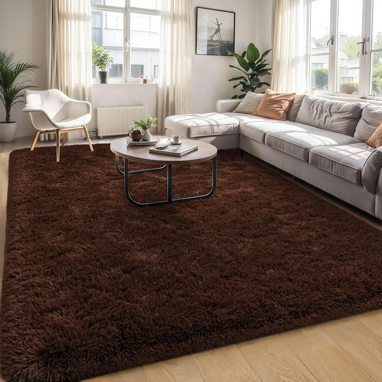 4x6 Area Rugs for Living Room Non Slip, Brown Fluffy Bedroom Machine Washable, Shaggy Carpet Classroom Kids Nursery Kids Boys Room