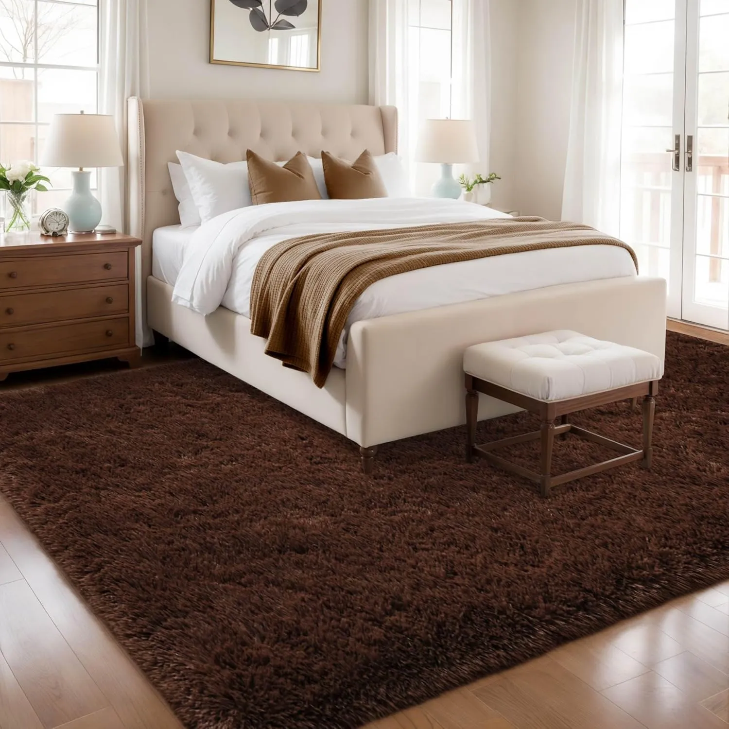 4x6 Area Rugs for Living Room Non Slip, Brown Fluffy Bedroom Machine Washable, Shaggy Carpet Classroom Kids Nursery Kids Boys Room