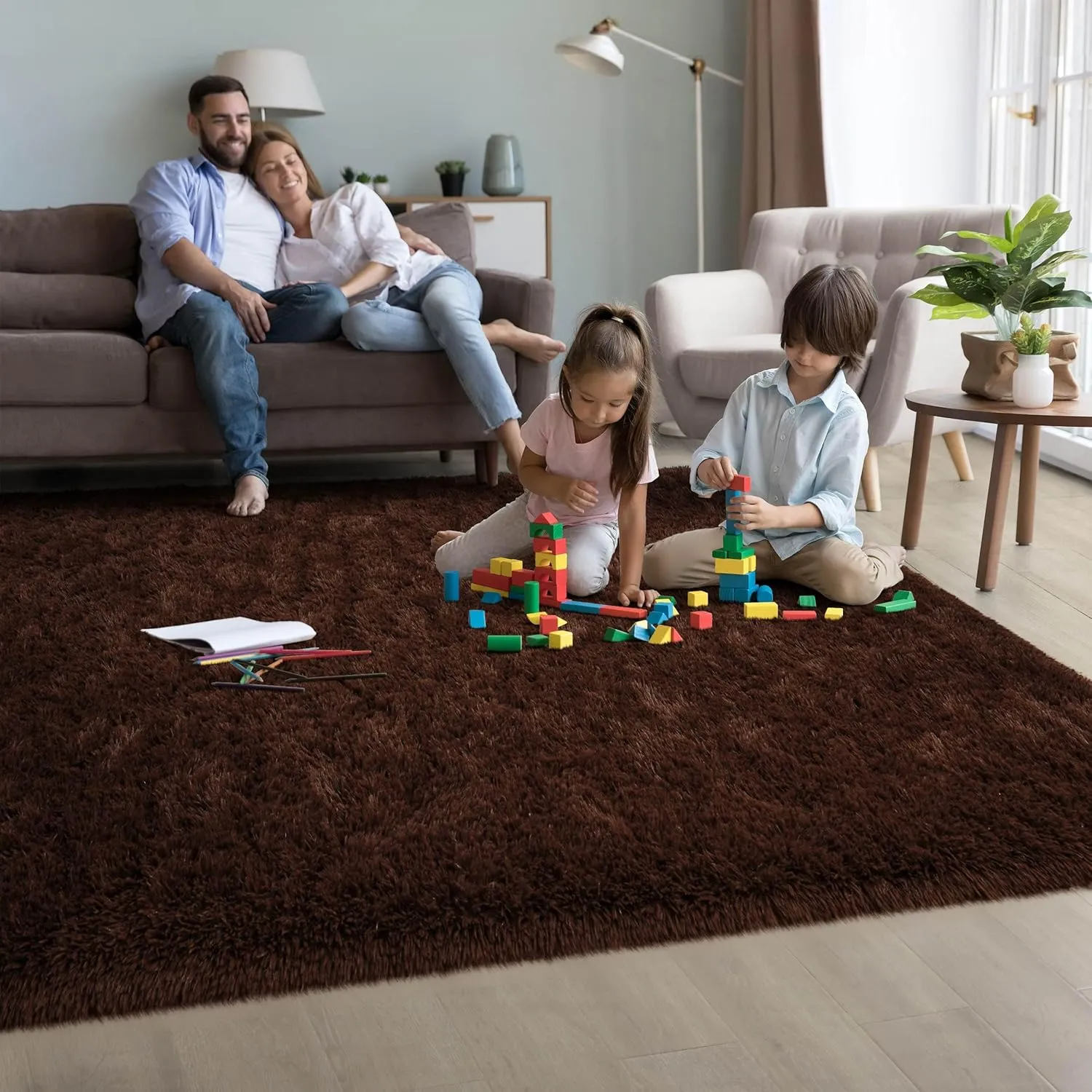 4x6 Area Rugs for Living Room Non Slip, Brown Fluffy Bedroom Machine Washable, Shaggy Carpet Classroom Kids Nursery Kids Boys Room