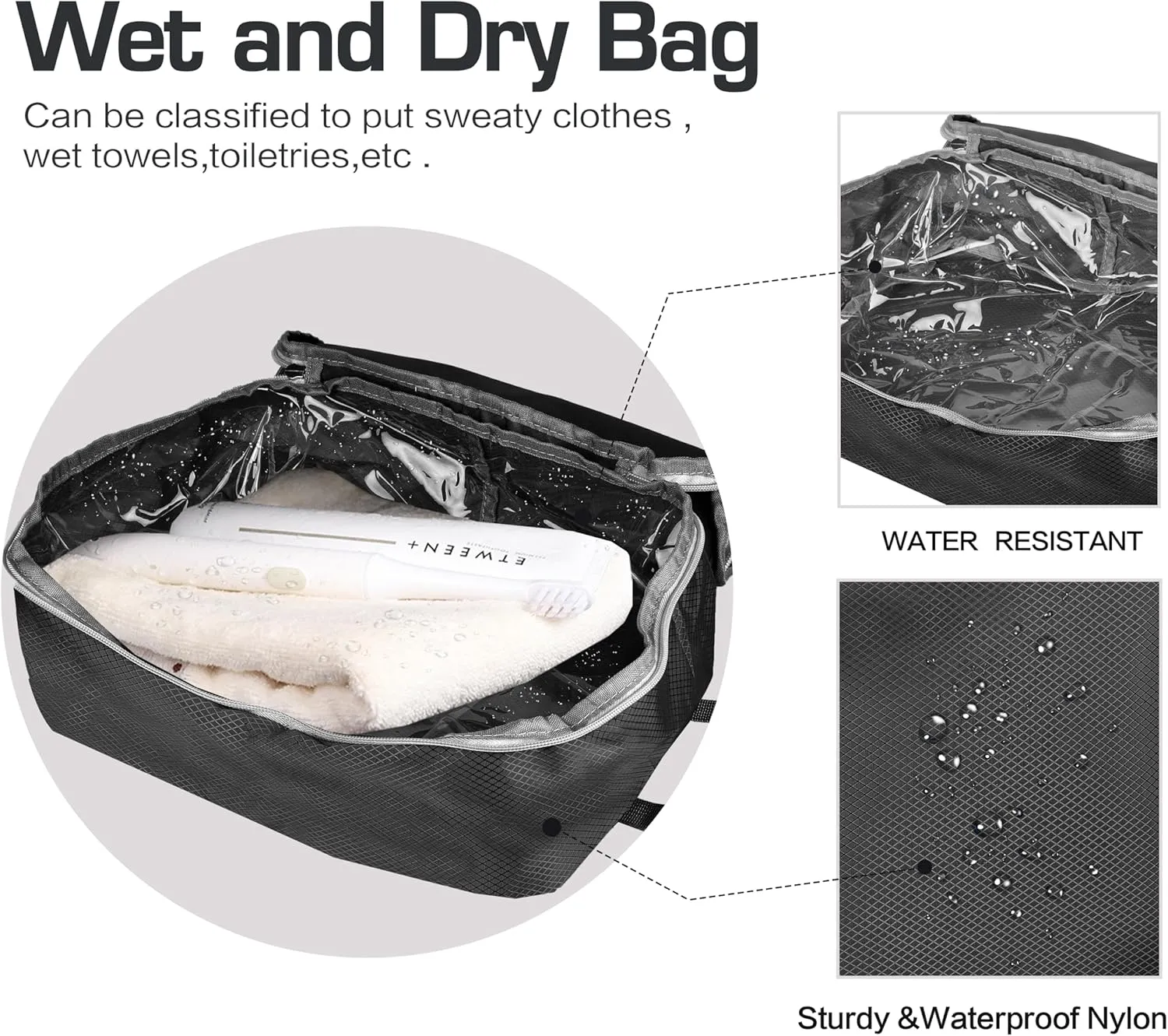 8 Set Expandable Compression Packing Cubes for Suitcases Travel Essentials Carry On Waterproof Storage Bag With Dry And Wet Separation Black