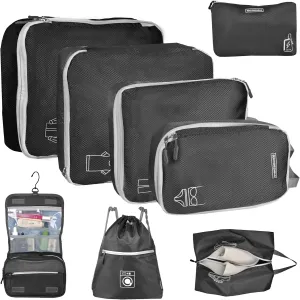 8 Set Expandable Compression Packing Cubes for Suitcases Travel Essentials Carry On Waterproof Storage Bag With Dry And Wet Separation Black