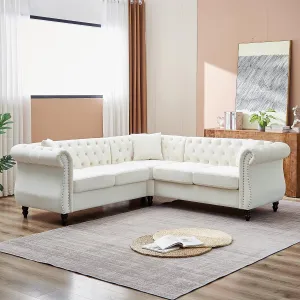 83.5-Inch Oversized Corner Sofa L-Shape Chesterfield Sofa Sectional Sofa Couch Modern 5-Seater Couch with 3 Pillows for Living Room, Apartment (Beige)