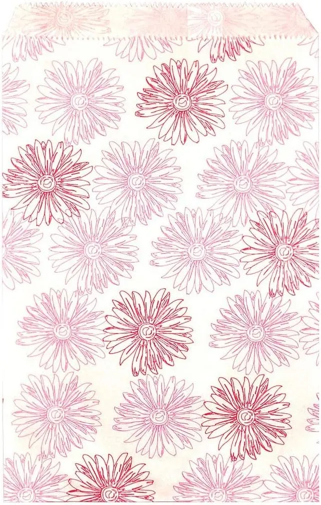 888 Display USA, Inc 200 pcs 8 1/2" x 11" Flower Paper Gift Bags Shopping Sales Tote Bags White with Pink Red Flower Design (8 1/2" x 11")