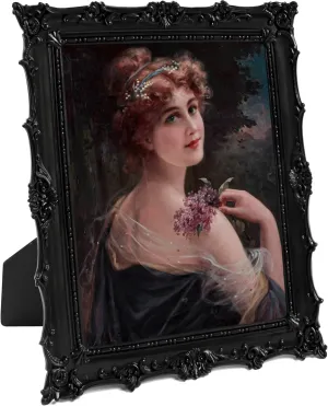 8x10 Vintage Picture Frame, Black Hand-Crafted Resin Picture Frame with Easel & Hook, Home Décor for Tabletop Wall Hanging