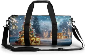 A Beautifully Decorated Christmas Tree Travel Gym Bag for Women Men 2025in Illuminated Cylindrical Duffle Bag Sport Workout Bag with Shoulder Strap