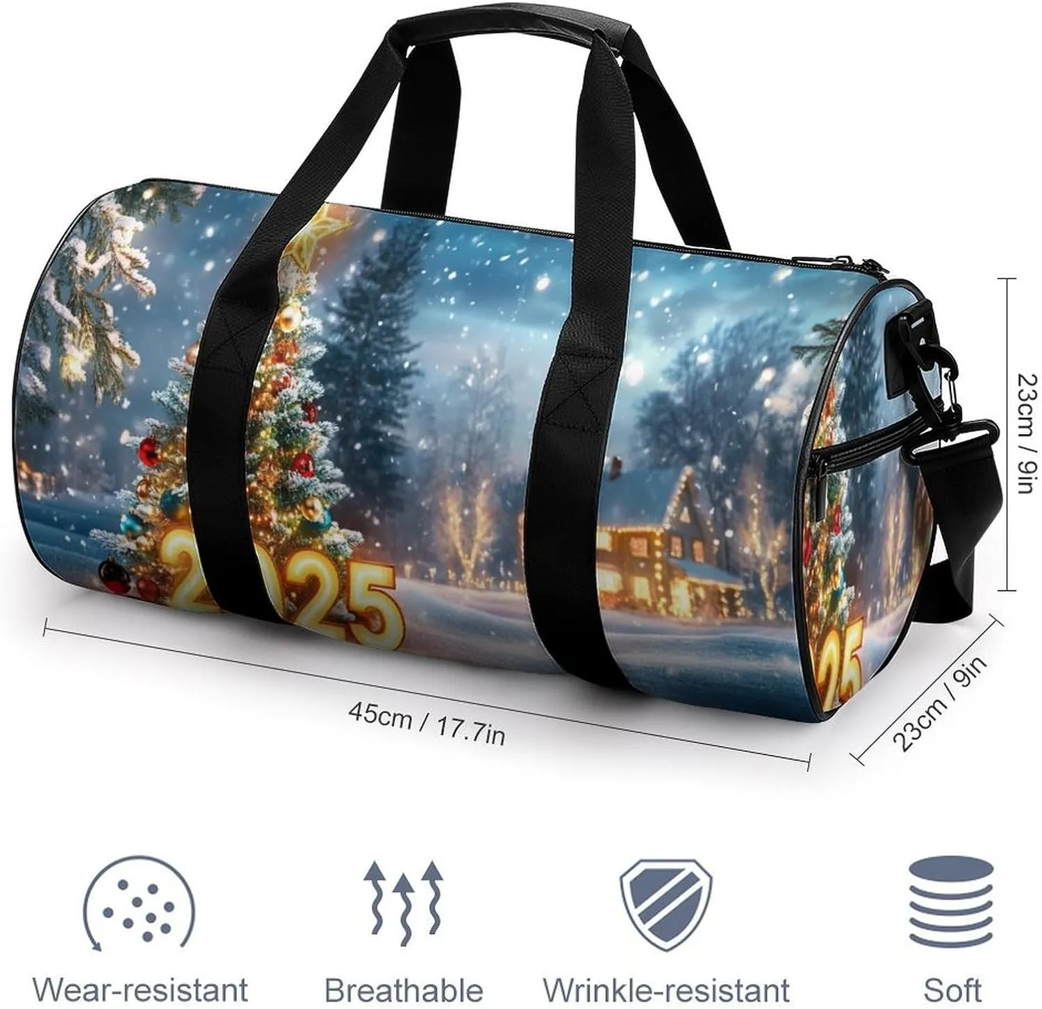 A Beautifully Decorated Christmas Tree Travel Gym Bag for Women Men 2025in Illuminated Cylindrical Duffle Bag Sport Workout Bag with Shoulder Strap