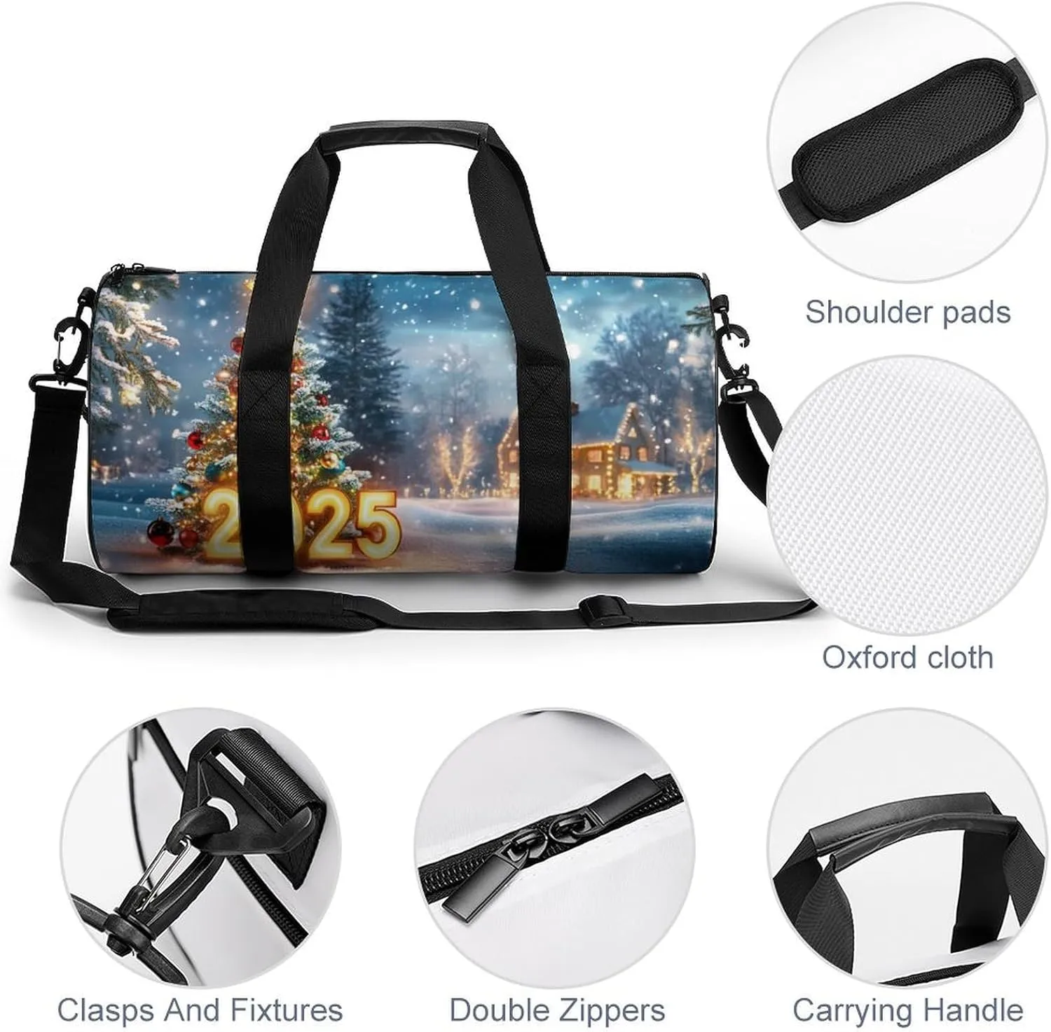 A Beautifully Decorated Christmas Tree Travel Gym Bag for Women Men 2025in Illuminated Cylindrical Duffle Bag Sport Workout Bag with Shoulder Strap